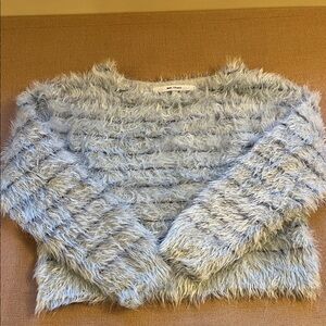 Soft Faux-Fur Crewneck Sweater in Light Gray